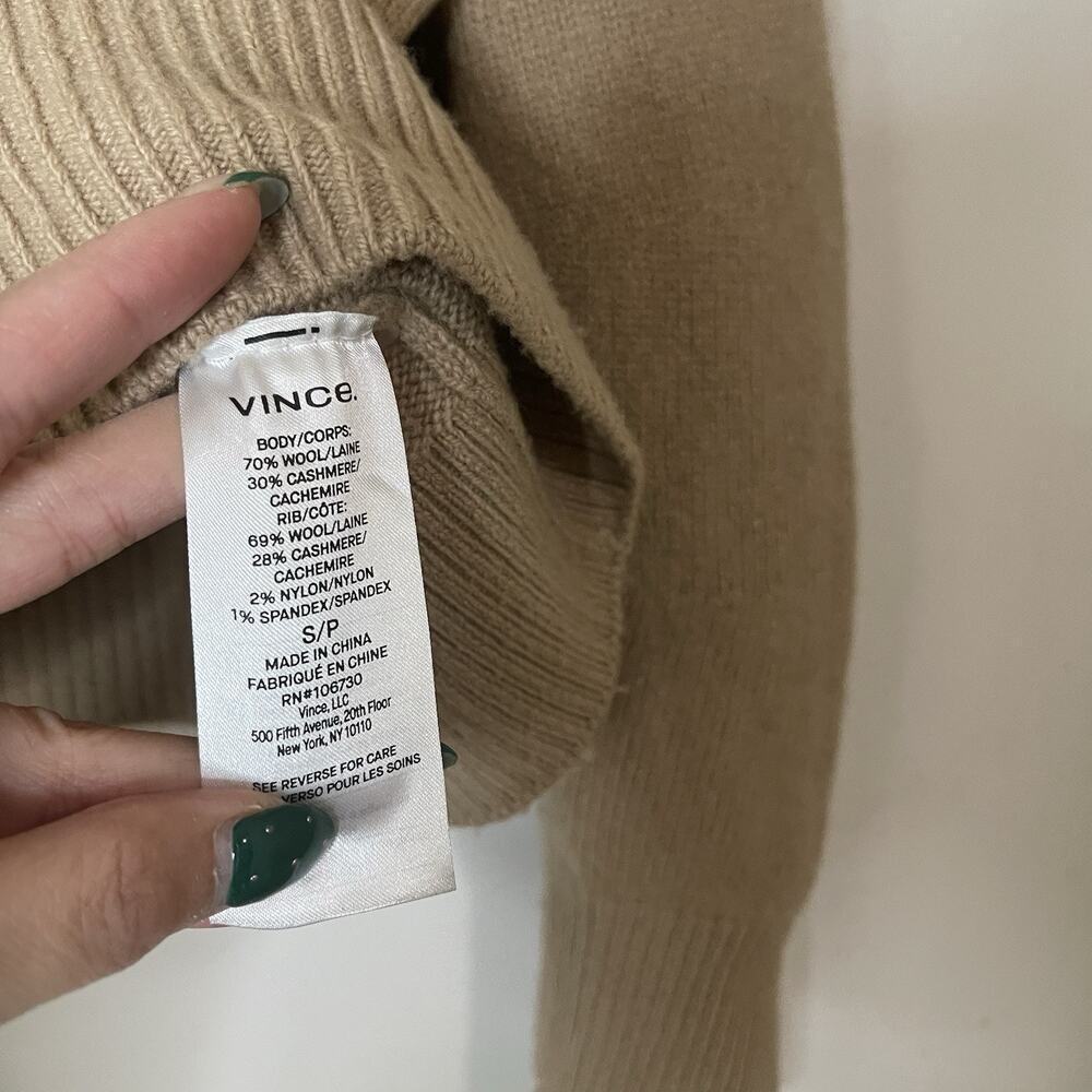 VINCE. tan brown crew neck long sleeve knit wool cashmere sweater small - Picture 5 of 5